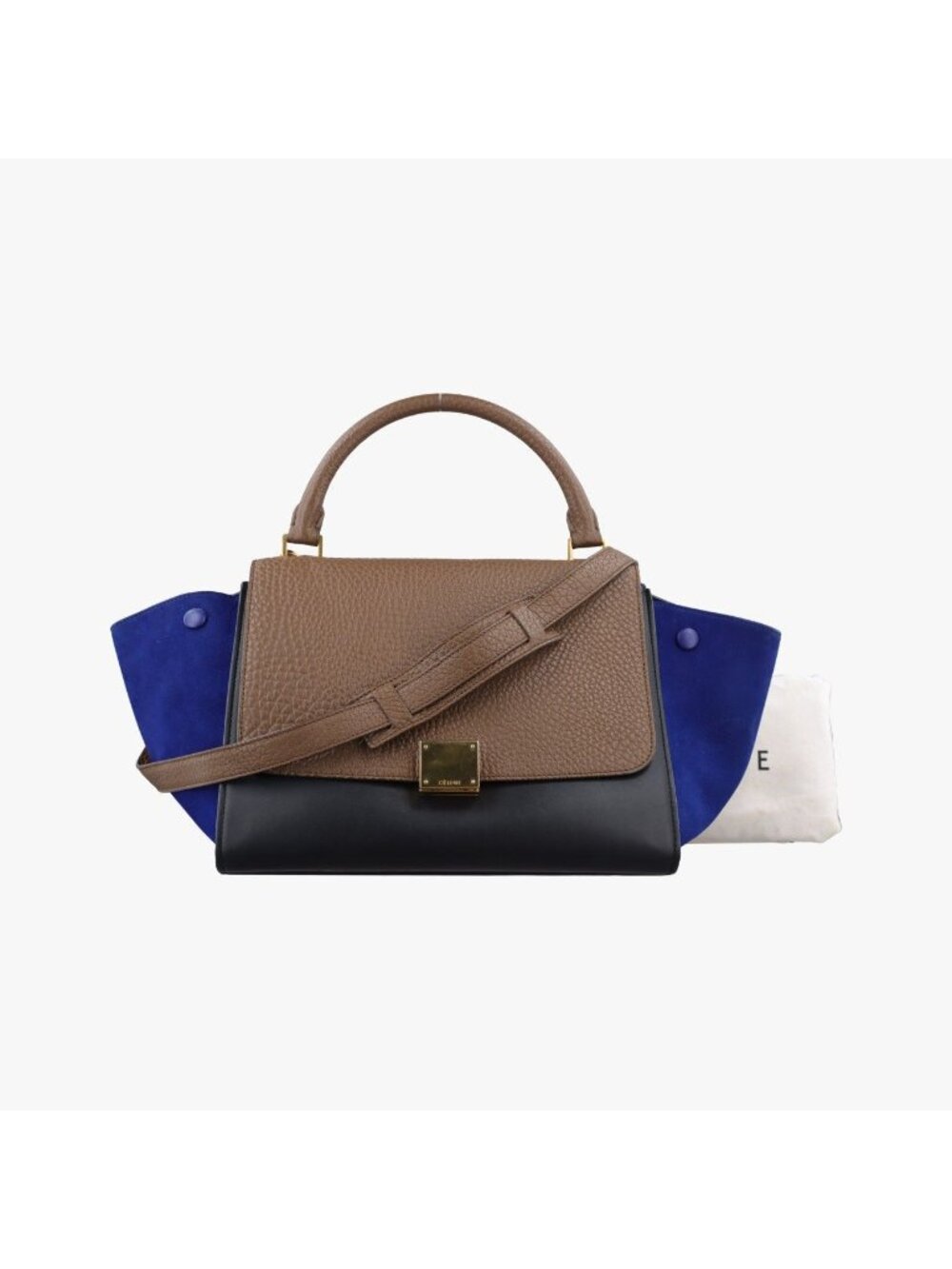 Celine Trapeze Beige Black Blue Suede Leather Handbag